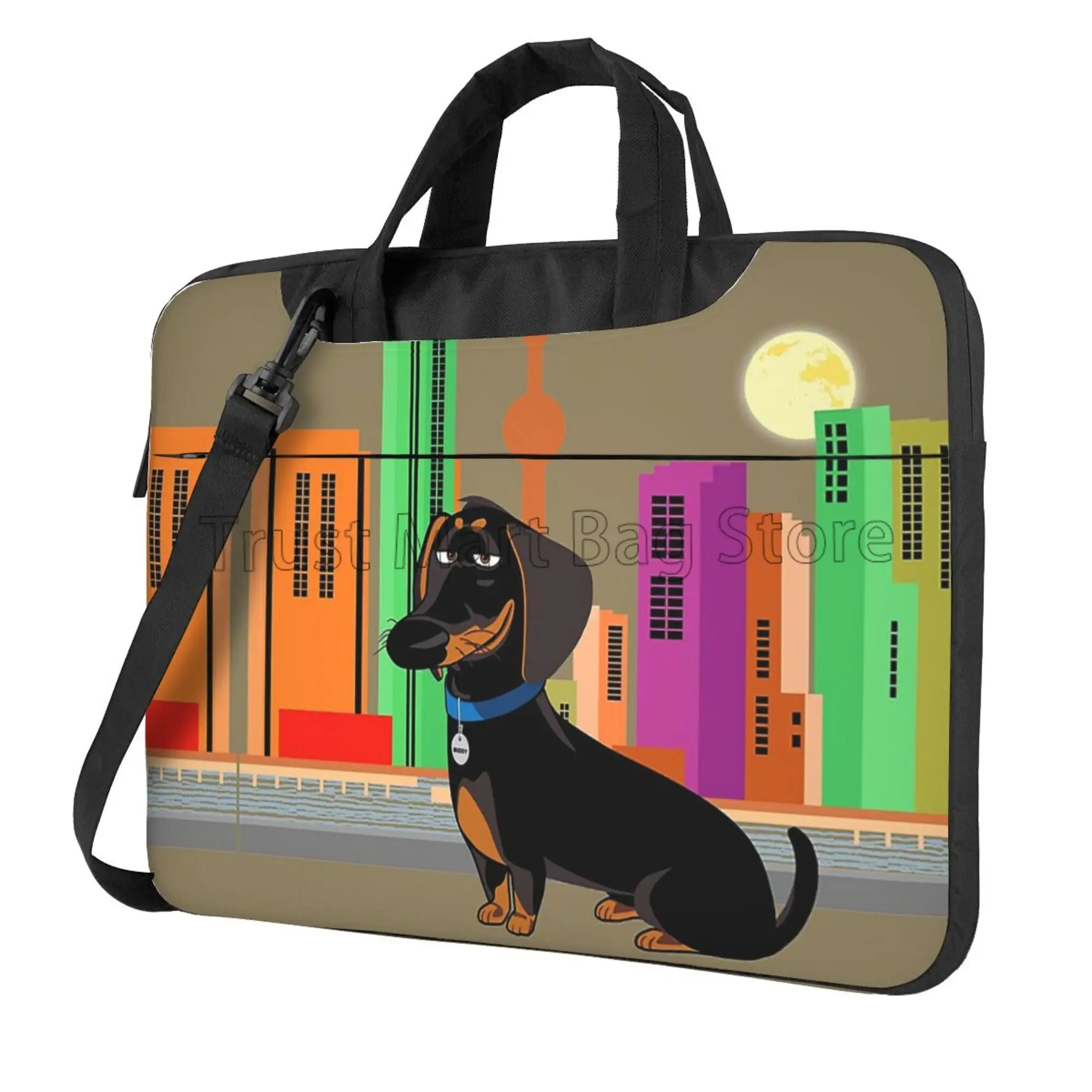 Tablet Shoulder Bag - Dachshundプリントラップトップキャリングバッグ、かわいいノートブックケース、超軽量フックバッグ、ショルダーストラップハンドル付きタブレットカバー、13インチ、14インチ、15.6インチ