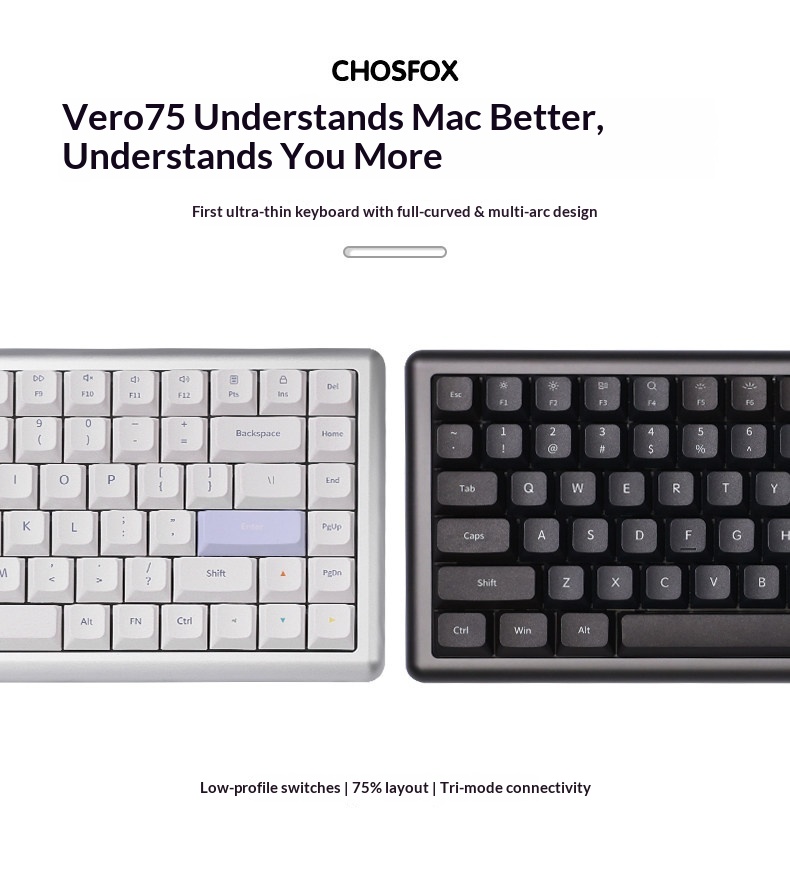 Android Tablet Gaming Accessories - Vero75 ロープロファイル メカニカル キーボード トライモード カスタム
