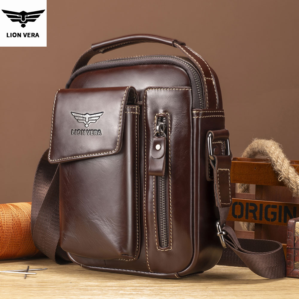 Tablet Shoulder Bag - LION VERA メンズ本革ショルダーバッグ 7インチタブレットコンピューターバッグ ビジネス通勤ハンドバッグ レジャーメッセンジャーバッグ