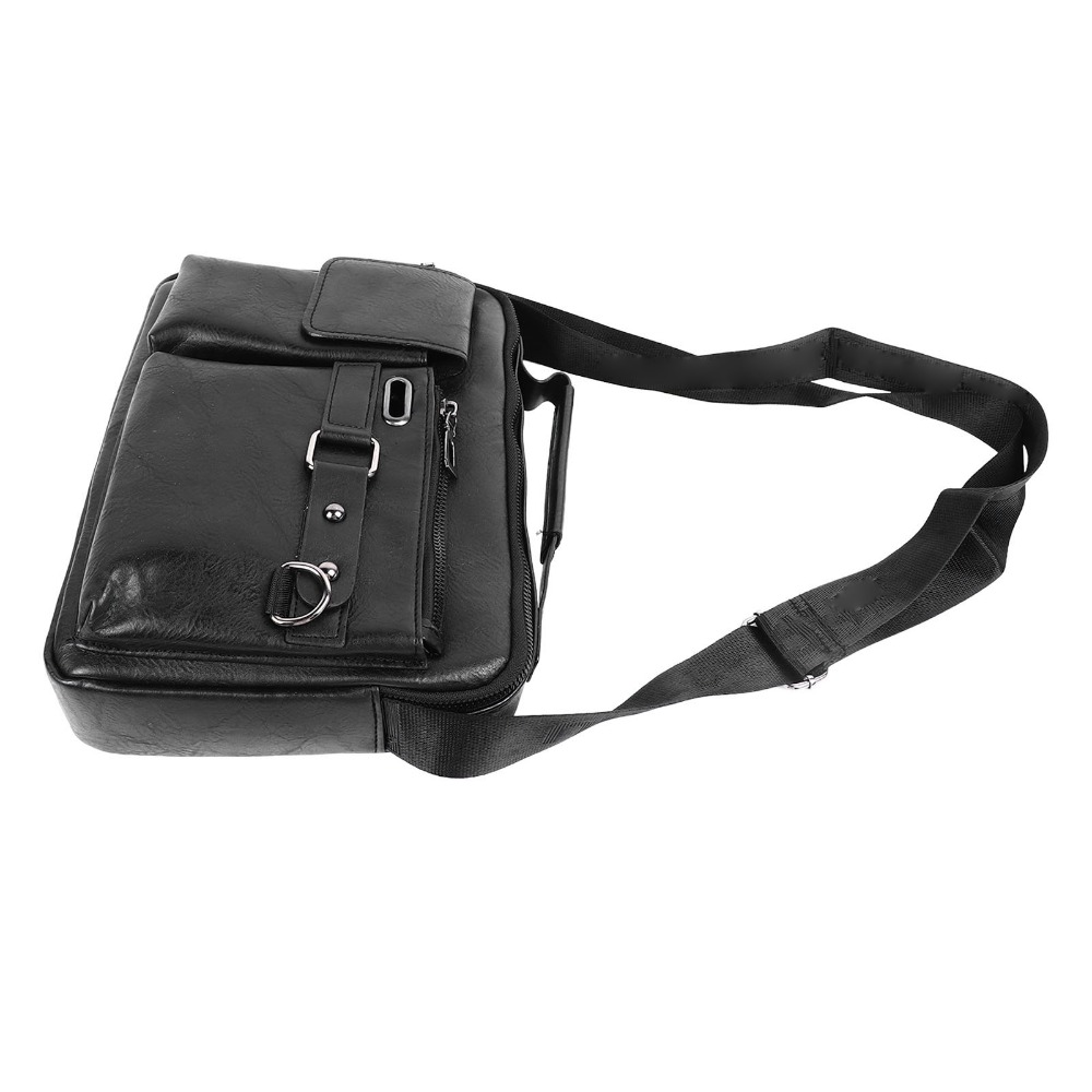 Tablet Shoulder Bag - 耐久性に優れたPU素材の作業用バッグ。長さ調節可能なショルダーストラップ付き。タブレット対応。ブラック。男性用ハンドバッグ。オフィスや仕事に最適。
