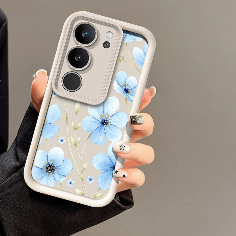 Vivo X200 - Vivo X200 FE、X100S、X90、X80、X70 Pro、X60、X23対応、青色の水彩花柄のスマートフォンケース。シリコン製で柔らかく、傷防止機能付きの保護カバー。