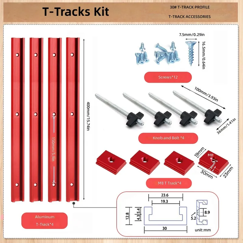 Tablet Accessories Set - T30 Tスロットスライダーセット 赤青銀 木工テーブル DIY改造用シュートツールアクセサリーキット 精密切断ガイド用