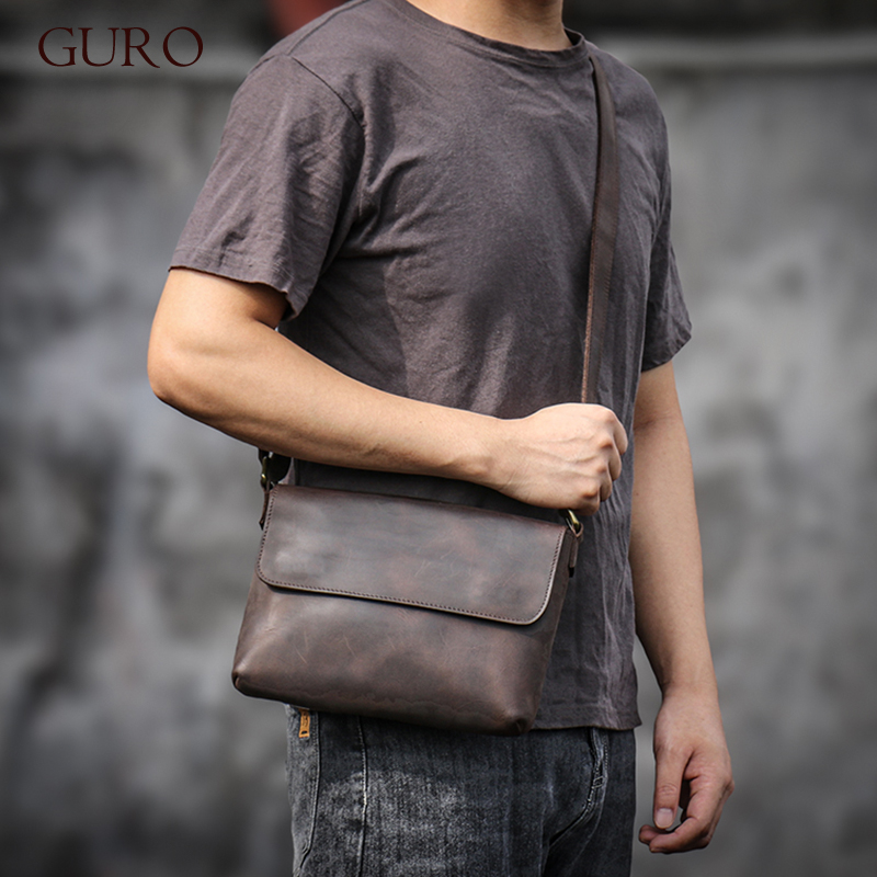 Guro-男性用本革ショルダーバッグ,クロスオーバーバッグ, - Tablet Shoulder Bag のレビューと価格