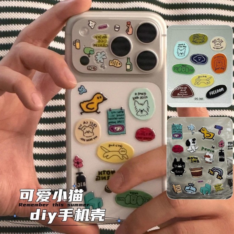 かわいい漫画の猫犬3D透明樹脂ステッカーゼリーデカールDIY - Tablet Accessory のレビューと価格